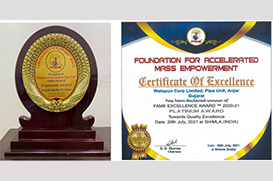 FAME Excellence Award 2020-21. Platinum award for outstanding project on “Quality Excellence”